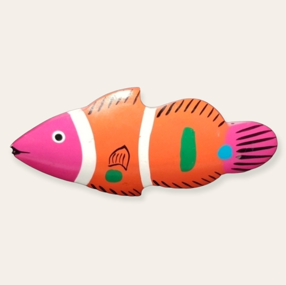 Vintage 1970s Hand Painted Tropical Fish Scarf Clip - Picture 3 of 12